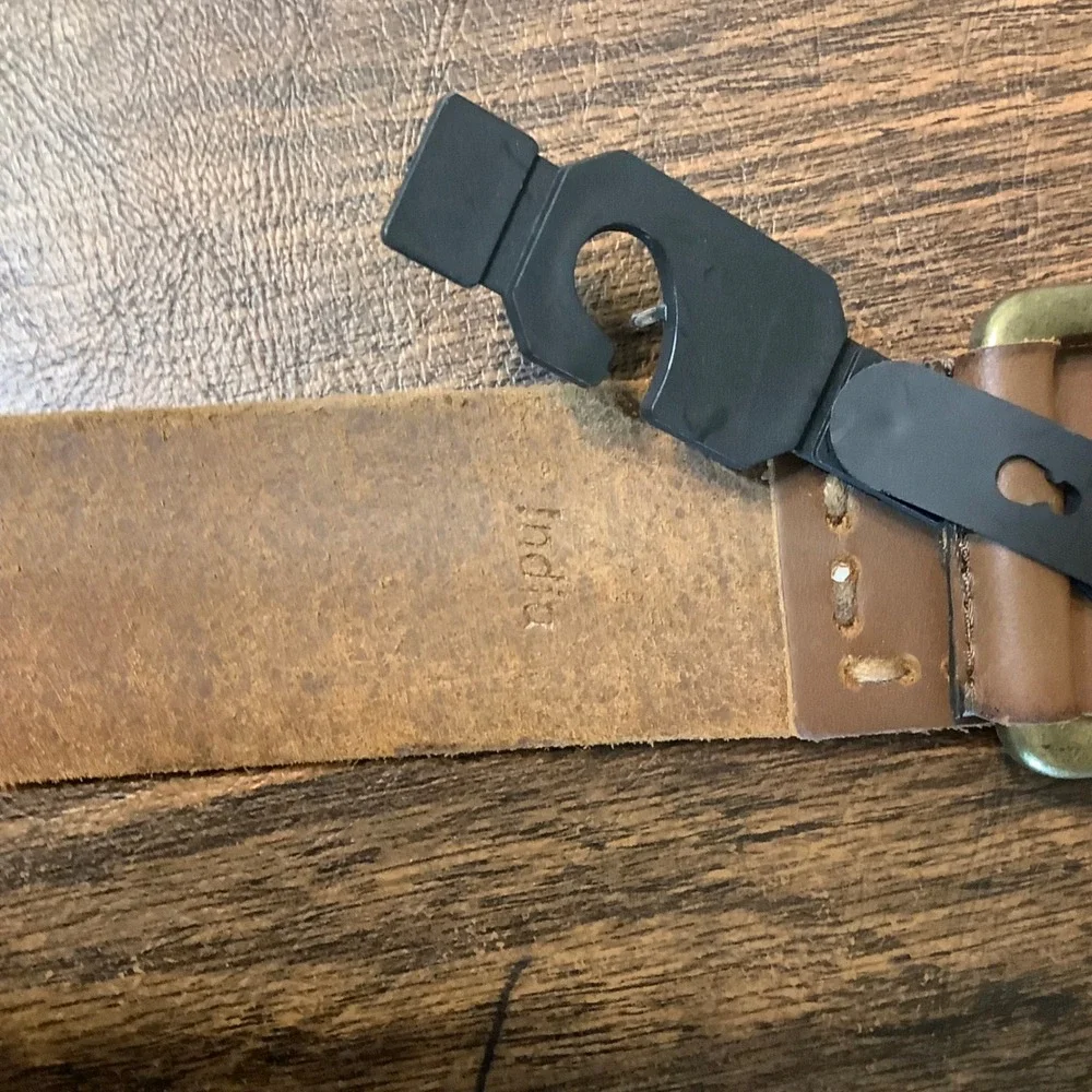 Timberland Mens Brown Genuine Leather Belt Brass Buckle Size 48‎